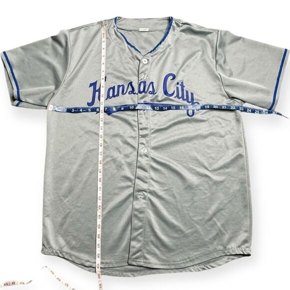 Unilever Men's Gray Kansas City Short Sleeve Button Front Baseball Jersey XL - Picture 4 of 4